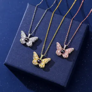 Best-selling versatile colorful diamond butterfly projection pendant for women, 100 languages "I love you" HD color photo necklace for women