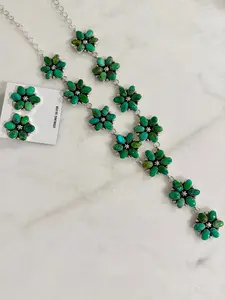 Navajo Sonoran Gold Turquoise Statement Full Flower Cluster  Necklace and Earrings