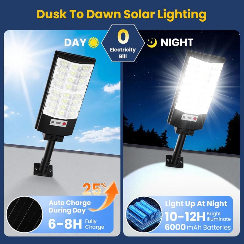 2-Pack Solar Street Lights Outdoor Waterproof, 12000LM Solar Lights with Motion Sensor, LED Flood Light with Remote, 6500K Dusk to Dawn Outdoor Lighting, Solares Parking Lot Light for Driveway Garage