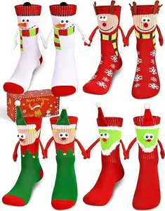 4 Pairs Funny Christmas Socks, Magnetic Hand Holding , Stocking Stuffers for Women Men Couples, White Elephant Exchange Gifts