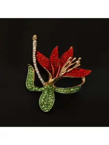 High-grade Gold Women's Brooch, Carnation Dripping Oil Rhinestone Brooch Pin Clothing Accessory