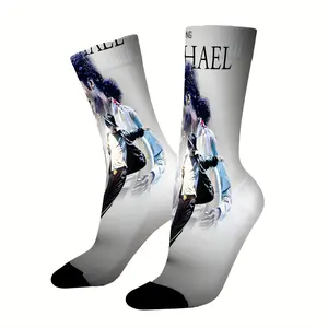 Mid-calf socks featuring Michael Jackson's classic dance and performance styles, durable and unisex, perfect for fans, holiday gifts, and birthday presents.