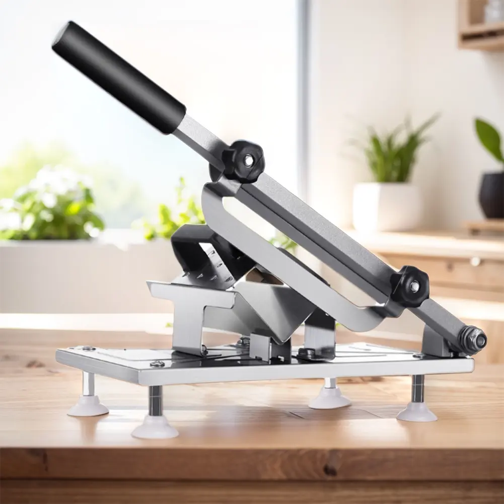 Household Stainless Steel Meat Slicer Machine - Ergonomic Design, 330x170mm Size, 200mm Blade Thickness, Precision Thickness Adjustment, Suction Base, Included Washable Tray, Multi-Functional for Kitchen Enthusiasts, Beef, Hot Pots, 1 X Table Slicer