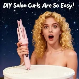 32mm four-speed temperature-controlled custom automatic curling iron, 5 minutes for effortless styling, achieving salon-level curling effect, quick setting, anti-tangling, gentle operation, and caring for your hair - Pink
