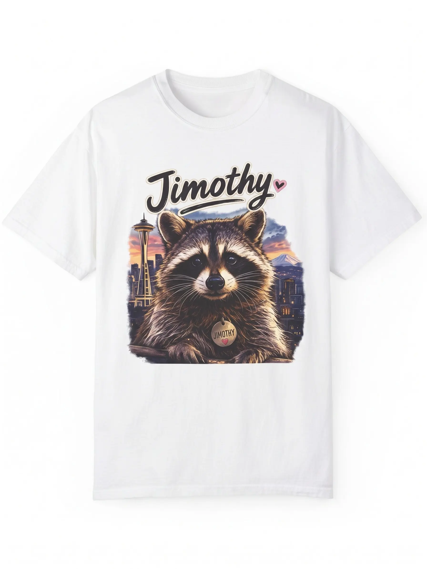 Jimothy Seattle Raccoon Shirt Cute Space Needle City Graphic Tee Vintage Sunset Washington T-Shirt