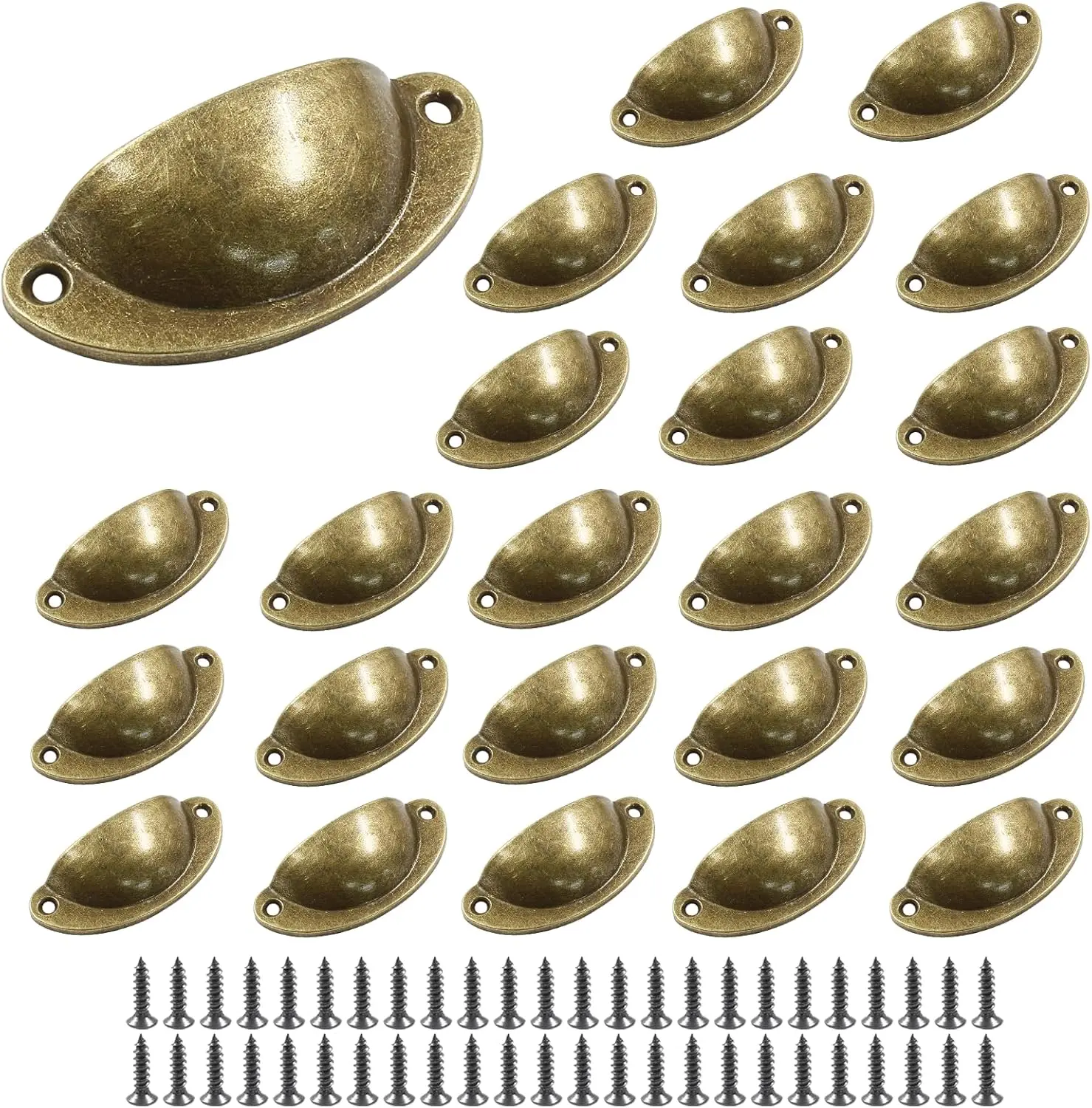 24Pcs Antique Cup Drawer Pulls, Brass Bronze Bin Cup Pulls Knobs, Cabinet Pull Handles for Dresser, Cupboard, Closet, Kitchen, Furniture (3.2 Inch Length, 2.6 Inch Hole Spacing) suiwotin