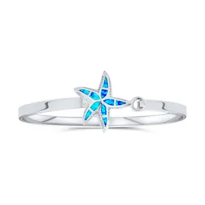 Starfish Opal Bangle Bracelet .925 Sterling Silver Nautical Vacation Keepsake Blue Created Opal