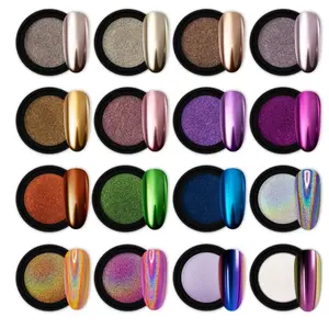 Artdone 16 Jars Chrome Nail Powder Nail Art Fimo Striping Tape Lines Decoration Metallic Mirror Effect Holographic Aurora Chameleon Pigment Powder 1g/Jar Pearl for Resin Craft & Nail Art