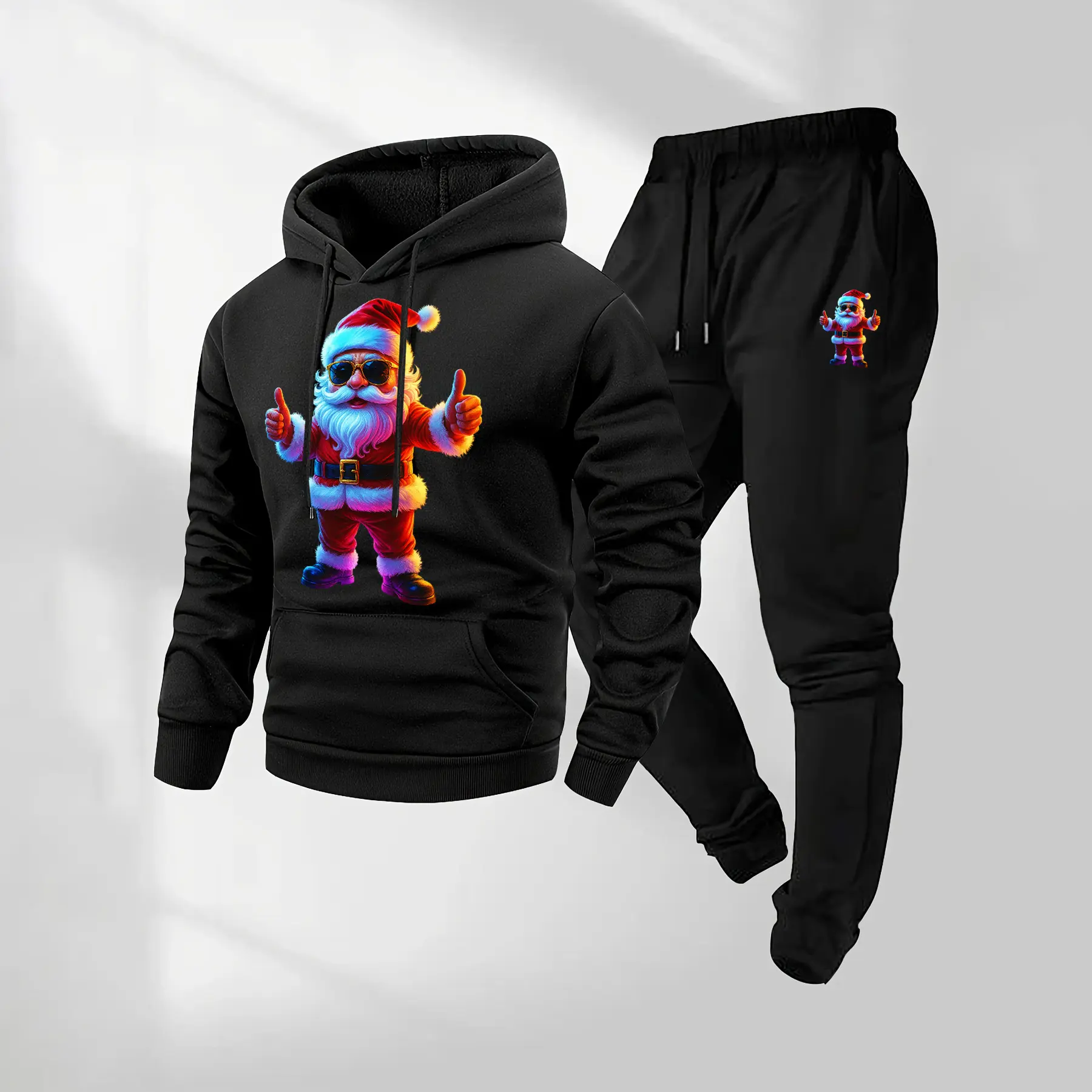 Men's 2-Piece Santa Claus Hoodie & Drawstring Sweatpants Clothes Set - Longsleeve Polyester, Casual Baggy Fit, Athleisure Wear with Pockets, Sports Style, for Fall Winter Holidays, 2XL 3XL Sizes