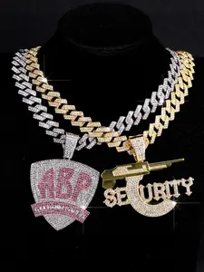 Men & Women Fashion Charm Pendant Set, Sparkling Rhombus Cuban Chain Design, Ideal for Daily Wear, Unique Style Statement, Bling Necklace