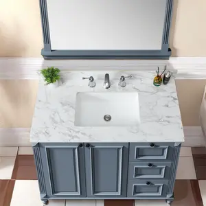 YYDS 43"x22"Bathroom Vanity Top,sintered stone carra white   Barthroom Vanity Sink Tops with Rectangular Undermount Ceramic Sink with Vanity Backsplash, Three Faucet Hole Bathroom Vanity Countertop