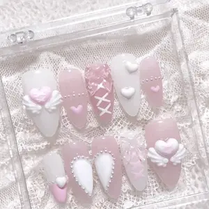 Soft Angel heart | Handmade press on nails free ship fast ship