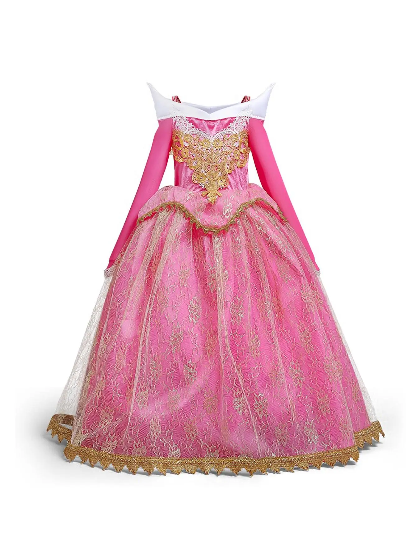 Girl's Colorblock Appliques Tulle Dress, Elegant Long Sleeve High Waist Dress for Party, Costume, Kids Clothes for All Seasons