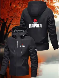 Men's and Women's Fashion Jacket with Rapala & Vmc Print, Zipper Pockets, Casual Hooded Design, Spring & Fall Polyester Coat