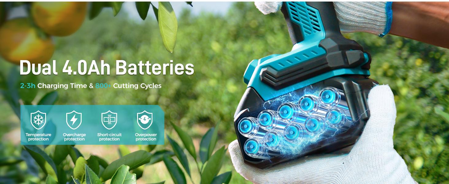 GEVEELIFE 2-in-1 Electric Pruning Shears Cordless, 1.6" Cutting Diameter, Electric Tree Pruner with 12.8Ft Reach Extension Pole, 2×4.0Ah Battery Powered Pole Pruner for Tree Trimming