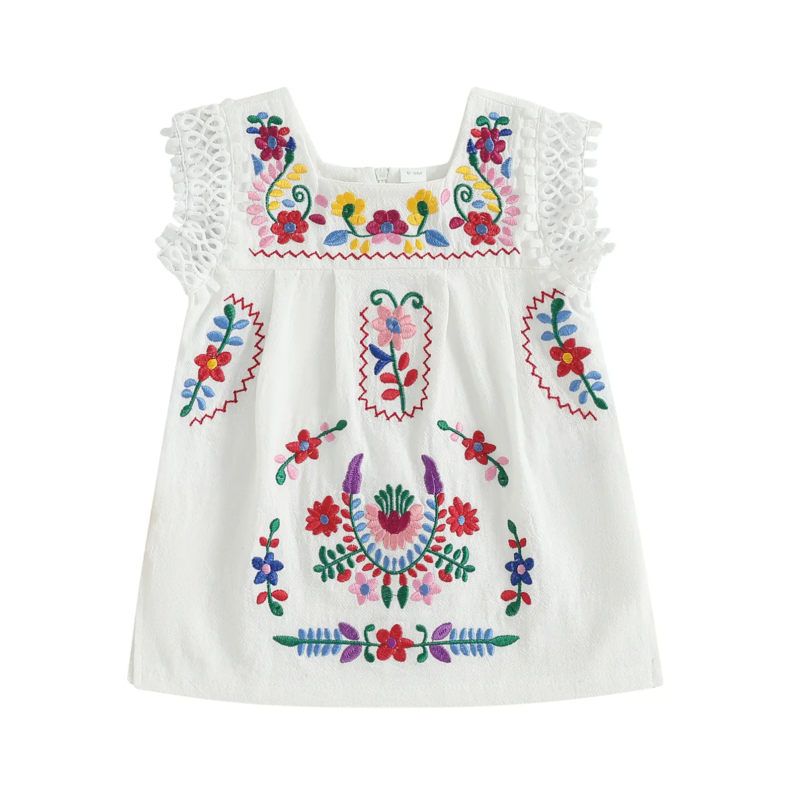 Toddler Girls Summer Dress Casual Floral Embroidery Square Neck Sleeveless Dress for Beach Party Cute Clothes