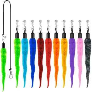 10PCS Cat Worm Toy Cat Wand Attachment Fuzzy Worm Refill with 1PCS Black String for Wand Replacement Interactive Toys for Indoor Cats Kittens
