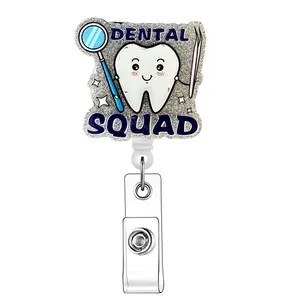Cartoon Tooth Design Badge Holder, 1 Count Cute Acrylic Name Retractable Badge Reel with Clip, ID Badge Buckle for School Office Hospital