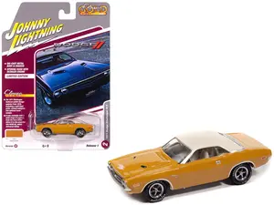 1971 Dodge Challenger R/T Butterscotch with White Top and Interior 1/64 Diecast Model Car by Johnny Lightning
