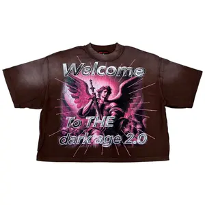 Rare Peace 'Dark Age 2.0' Oversized Rhinestone Cropped T-shirt (DK. Brown) RT5040