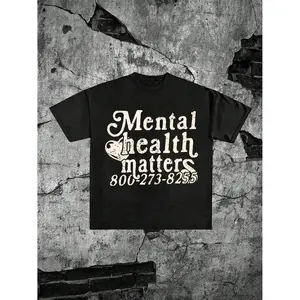 [Halloween cotton T-shirt] (220g Cotton T-Shirt) MENTAL HEALTH MATTERS Printed Short-Sleeved T-Shirt.Men's Summer Round Neck Short Sleeve T-Shirt, Fashion Printed T-Shirt