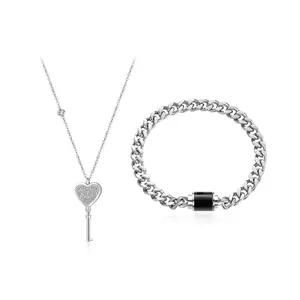 ZEGL 14K gold-platedLove Lock & Key Set – Matching Couple Bracelet & Necklace for Him and Her Locket Heart