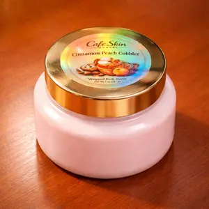 Cafe Skin Cinnamon Peach Cobbler Body Butter 8 oz - Deeply Moisturizing & Nourishing Whipped Texture for Soft Smooth Glowing Skin