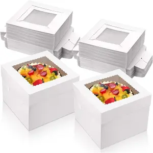 38 count 10 x 10 x 8 Inch Tall Cake Boxes for Tier Cakes White Baking Boxes with Window Clear Lid Disposable Containers Pie Bakery container for Party Wedding Birthday Transport