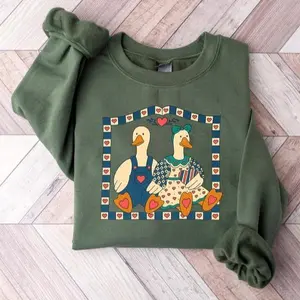 Vintage Goose Sweatshirt, Country Farmhouse Duck Shirt,90s Retro Goose Couple Sweatshirt, Cottagore Animals Sweater, Cute Cozy Pullover