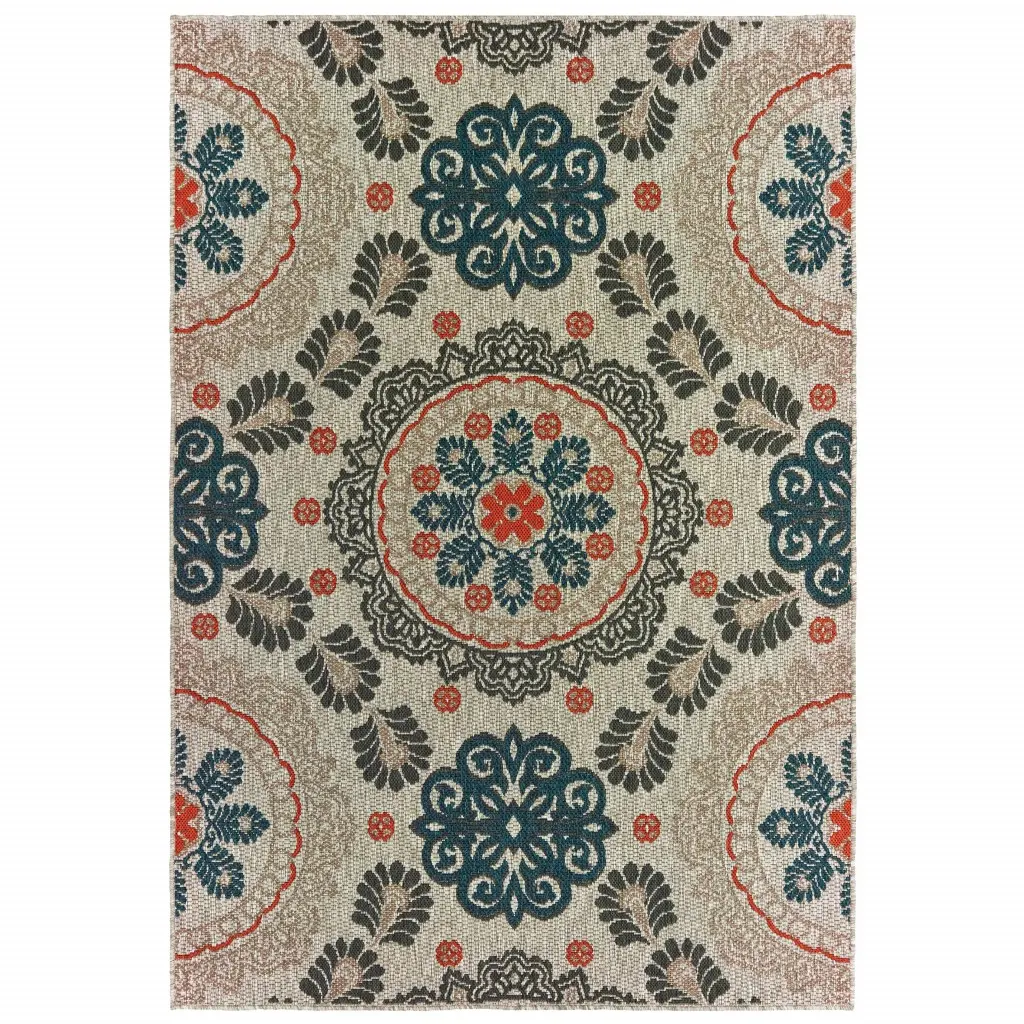 9x12 ft Boho Area Rug - 360 Stand Gray-Blue Floral Home Decor Household Decorative Flower Rug for Indoor & Outdoor Use, Home Decor Rug, Flower Rugs