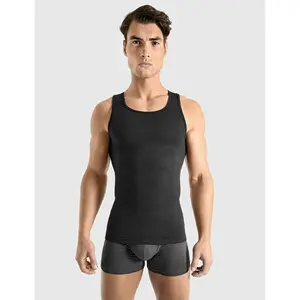 Seamless Compression Tank Top - Men's Crewneck Sleeveless Top in Black, Versatile for Various Outfits and Activities