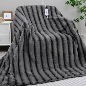 Heated Blanket Electric Throw- 50"x60" Soft Thick Faux  Electric Blanket for Sofa with 5 Heat Levels & 4 Hours Auto-Off Overheat Protection, Warm Cozy Gifts, Grey