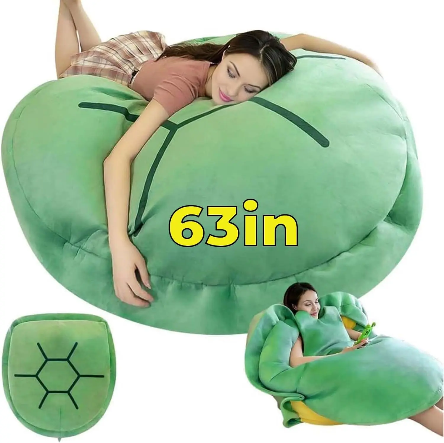 63in Multifunctional Giant Wearable Turtle Shell Pillow, Adult Wearable Big Turtle Shell Pillow Weighted Pillow, Green Wearable Anxiety Turtle Shell Body Pillow