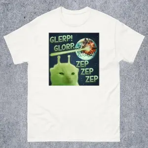 New[100% Cotton] Glerp Glorp Funny Alien Cat Cat Meme Tee Shirt Gift For Woman And Man, Y2K Trendy Baby Tee, Dank Memes Tshirt, Silly Cats Tee, Trendy Meme Y2K Crop Tee, Gift For Women Golf Gift T-Shirt For Men And Women
