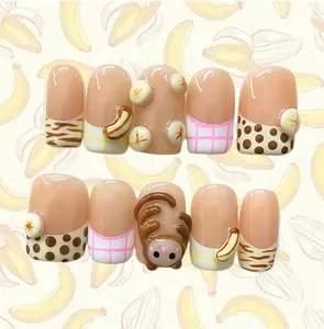 Kawaii Monkey Press-On Nails | 3D Cartoon Art, Funny Vibes