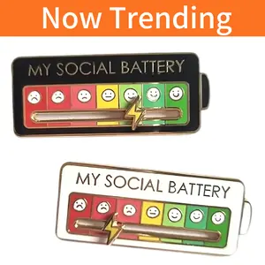 【God Guides You to Click】2 Pack My Social Battery Mood Tracker Pin–Funny Interactive Mood Tracker Toy, Slider Fidget Enamel Pins, “My Social Battery” Stress Relief Novelty Toy for Introverts, Backpack Jacket Accessories, Cute Gift for Women Men Teens