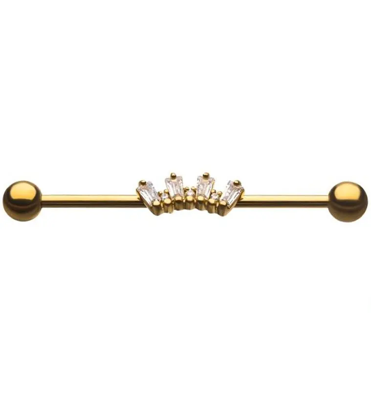 Array CZ Gold PVD Industrial Barbell