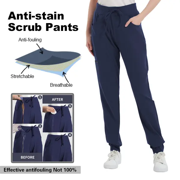 Dreammonkey Stain Resistant Jogger Scrubs for Women Petite/Regular/Tall Scrub Pant 4-Way Stretch with 5 Pockets Stretchable Clothing