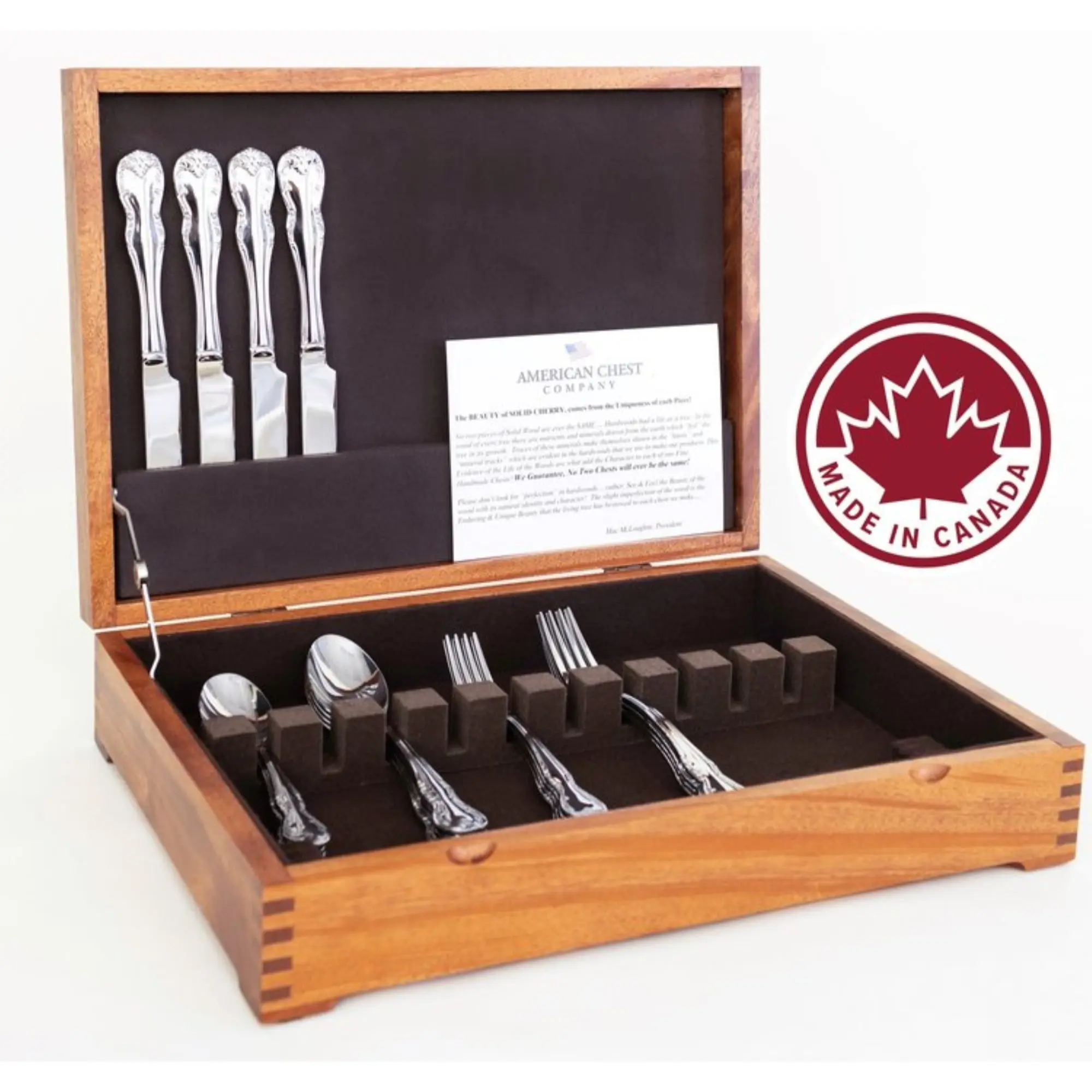 212 MAIN Natural Wood Solid Finish American-Canadian Exotic Sapele Flatware Chest