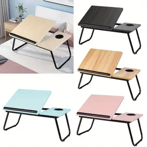 Foldable Laptop Desk with Cup Holder, Portable Writing Table for Bedside Sofa TV Dinner Bedroom Workstation, Multi-Functional Design, Tiltable Tabletop
