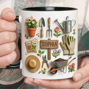 [Custom Name]Gardening-Inspired Accent Mug, Custom Name Plants Coffee Mug, Gift For Her, Gift For Mother's Day, Gift for Mom, Gift for Garden Enthusiast 2D Print 3D Effect 2D print 3D Effect