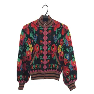 Pre-owned GUCCI Wool Small Leather Goods Floral Rayon Jacket