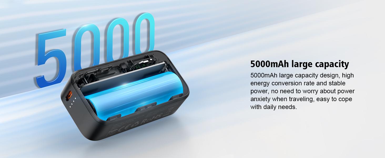 5000mAh Chargeable Portable Power Bank for Smartphones, 10W Fast Charging, Type-C & Multiple Ports, Lightweight Built-In Cable Accessory for Other Mobile Devices