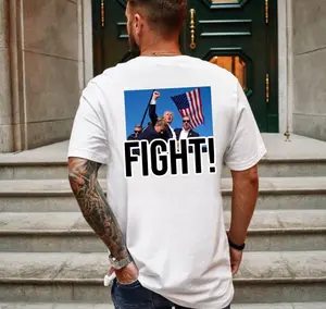 Fight! Trump Unisex Tee - Casual Crewneck T-Shirt with Graphic Print, Suitable for Men, Streetwear Style Menswear Top Tshirt Tropical Shortsleeve White