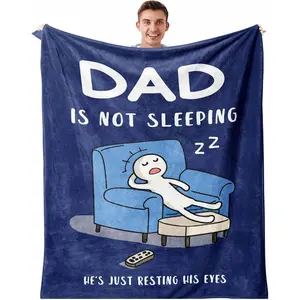 Dad Birthday Gift Blanket 50"x60", Funny Gifts For Dads/Husband From Daughter/Son, Birthday Throw For Father, Daddy Is Not Sleeping He's Just Resting His Eyes Blue Napping Blanketfather Son Blanket Husband Blanket Multipurpose