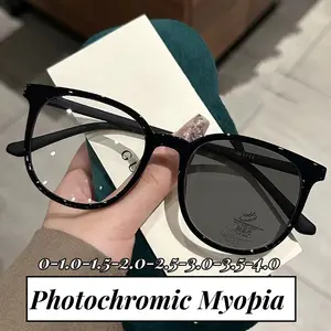 Fashion Intelligent Photochromic Glasses Men Women Color Changing Myopia Eyeglasses Unisex Round Travel Sunglasses 0-1.0-4.0