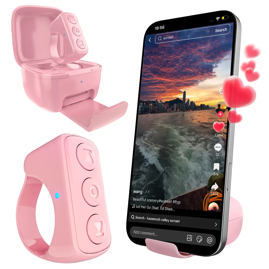A01Pro Unisex Compact Touch Bluetooth Scrolling Ring Remote Control, Phone Stand, Selfie Shutter, TikTok Scroller, E-Book Page Turner, Music Controller, Rechargeable Wireless Accessory for iPhone, iPad, Android (Black)