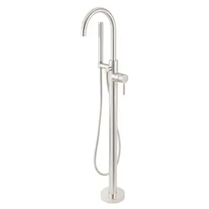 212 MAIN Floor-Mounted Tub Filler, High-Arc Brushed Nickel Faucet with Freestanding Single Lever Handle, Handheld Shower and Brass Construction
