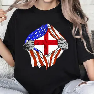 100% Cotton England Flag USA America English Roots St George's Cross T-Shirt