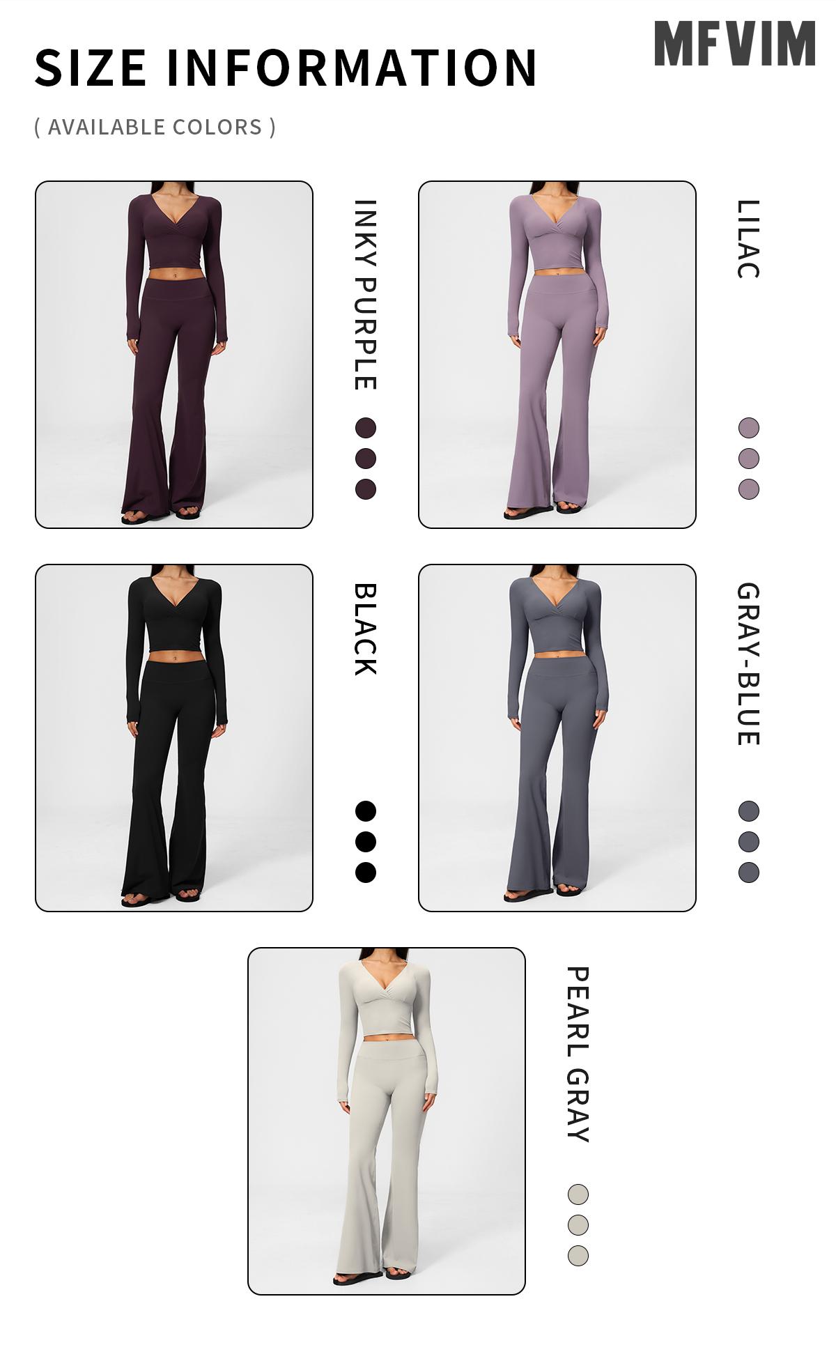 MFVIM Women’s Cross Deep V Long Sleeve Fitness Two-Piece Set – High-Waisted Slightly Flared Pants, Slimming Commuter Running Yoga Activewear Set,travel essentials,camping essentials,back to school,back to school haul